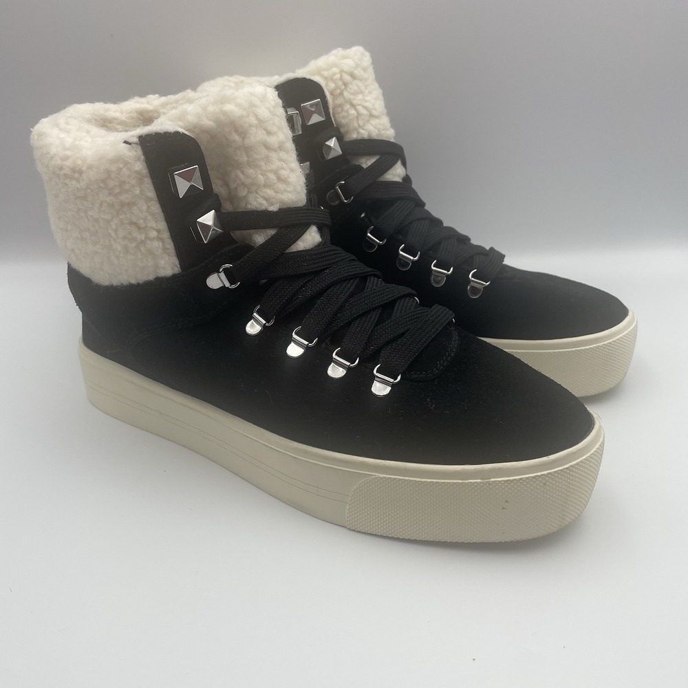 Marc Fisher Daire Black Suede Sneaker Boots‎ With Faux Fur Lining Women's Size 7